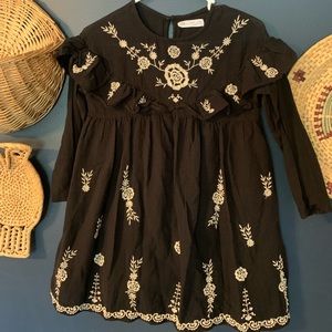 Zara girls black embroidered dress